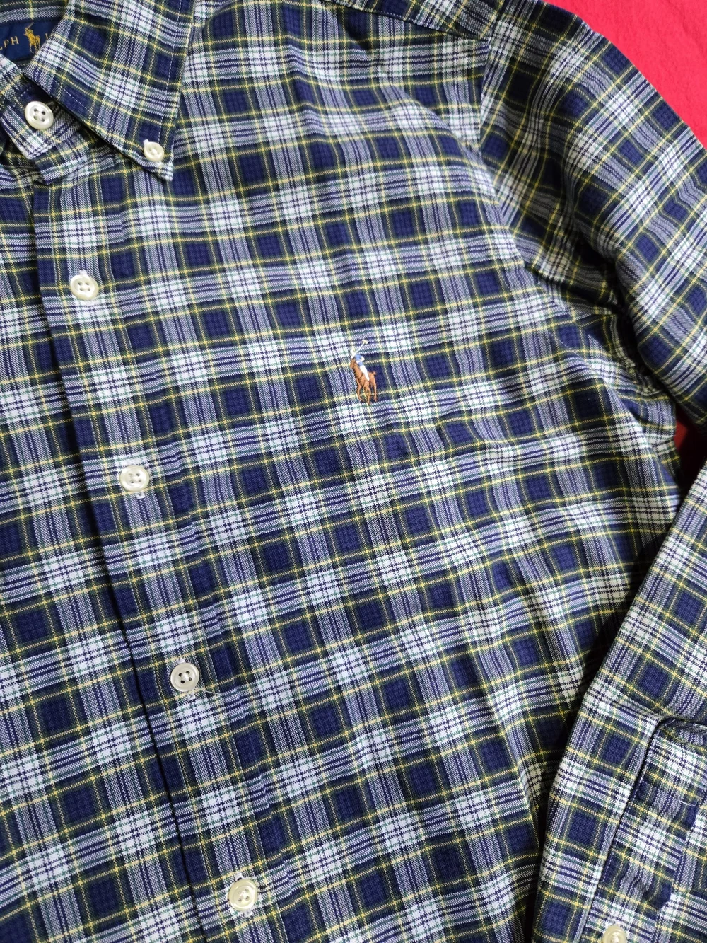Polo by Ralph Lauren Navy & Green Plaid Button-Down Shirt Small Classic Fit